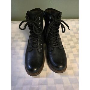 BOC Born Concept Black Combat Boots Women 9.5 Lace Up Side Zip Ankle